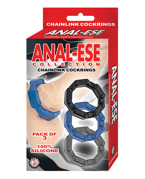 Anal Ese Collection Chain Link Cock Rings - Black/blue/grey