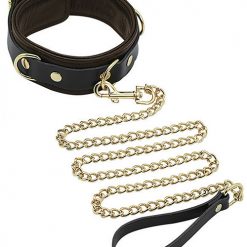 Spartacus Collar & Leash - Brown Leather W/gold Accent Hardware