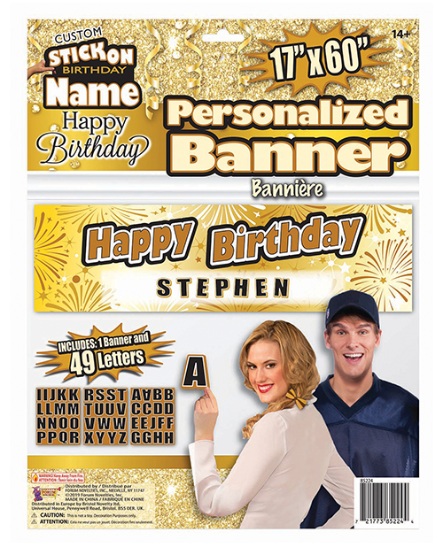 Custom Happy Birthday Banner - Gold/black