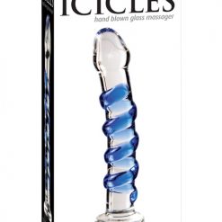 Icicles No. 5 Hand Blown Glass Massager - Clear W/blue Swirls