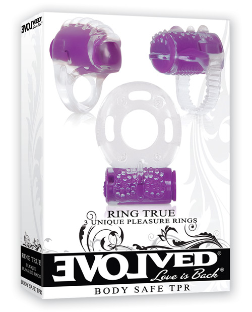 Evolved Ring True Unique Pleasure Rings Kit - 3 Pack Clear/purple