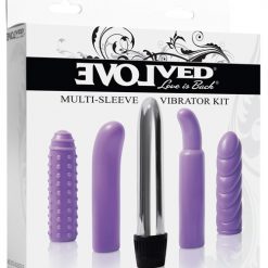 Evolved Multi Sleeve Vibrator Kit W/4 Textured Sleeves & Vibe - Purple