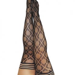 Kix'ies Elle Fishnet Diamond Thigh High Black