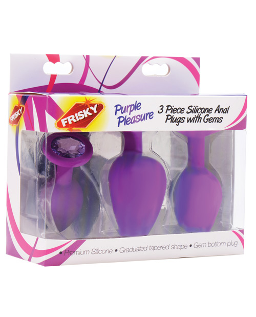 Frisky Pleasure 3pc Silicone Anal Plugs W/gems
