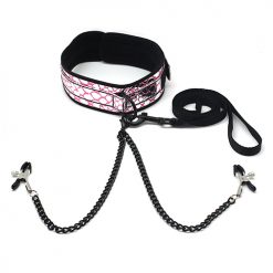 Spartacus Faux Leather Collar & Leash W/black Nipple Clamps